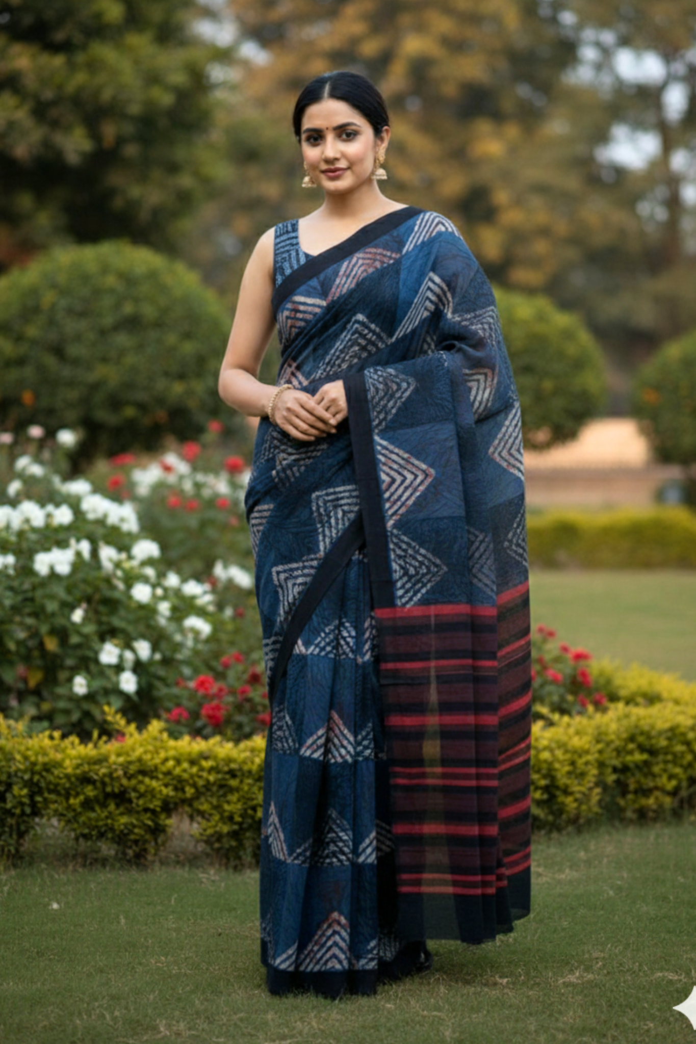 Indigo Geometric Saree