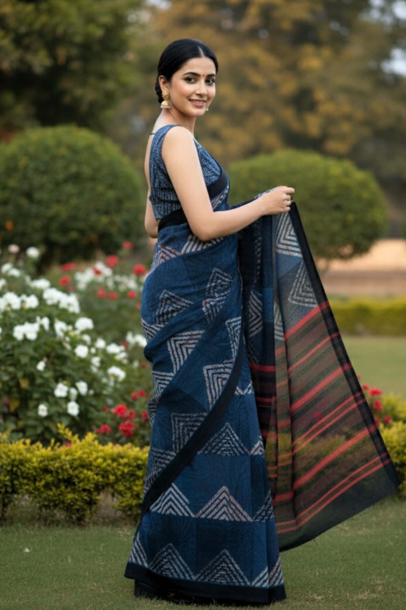 Indigo Geometric Saree