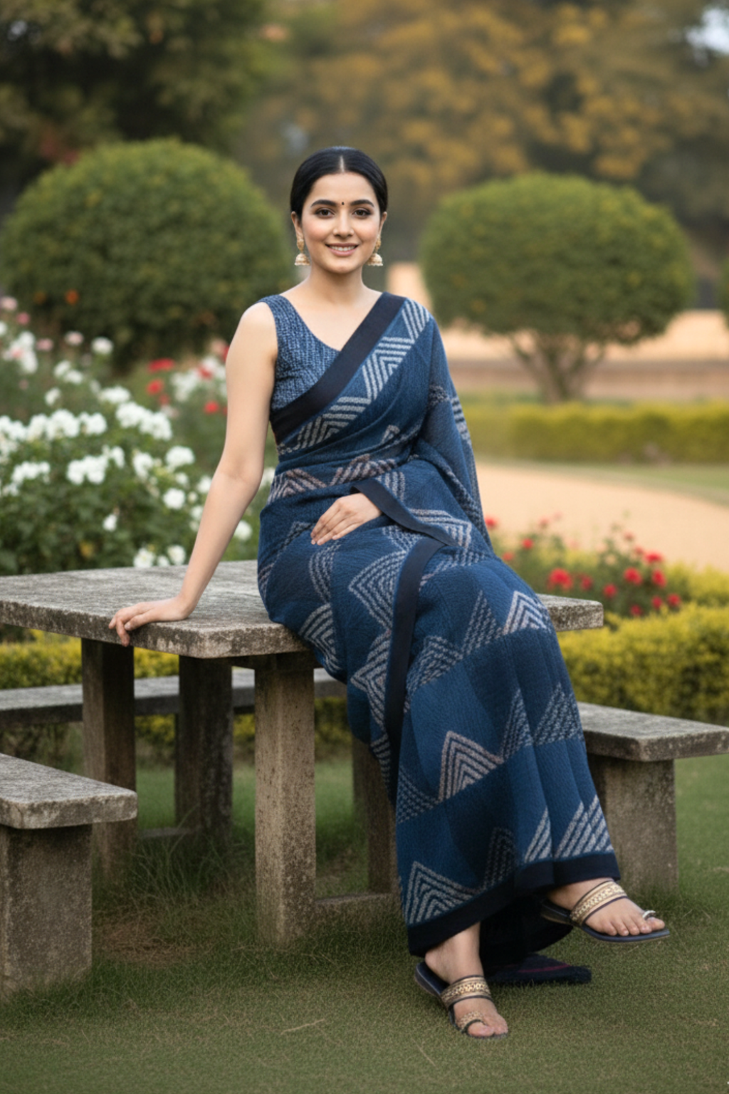 Indigo Geometric Saree