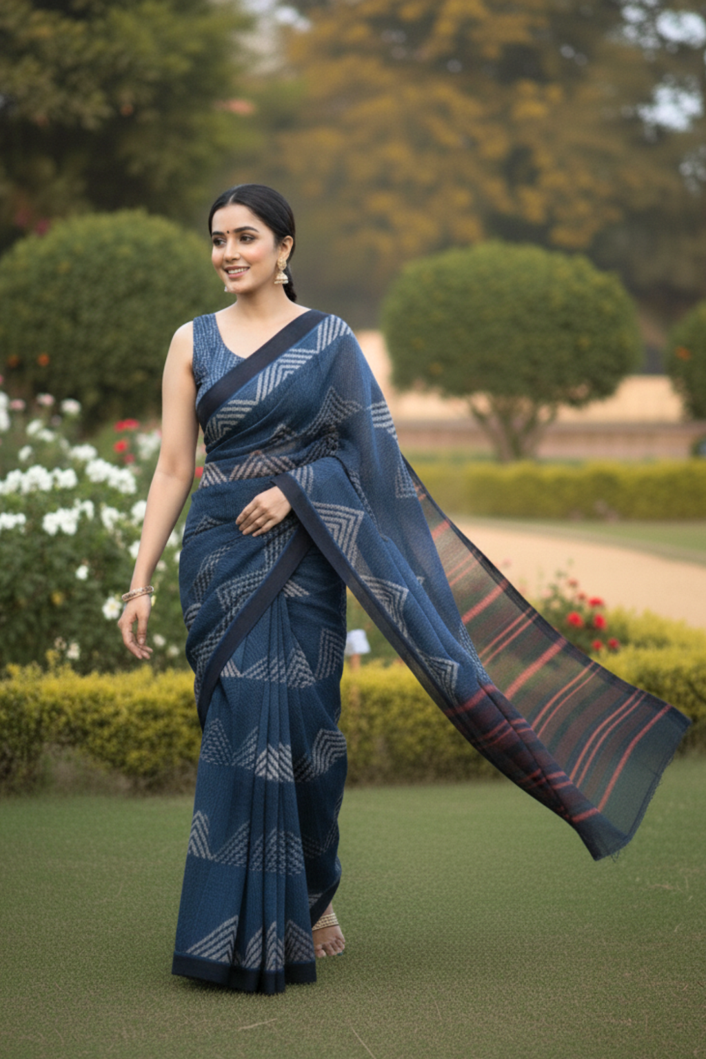 Indigo Geometric Saree