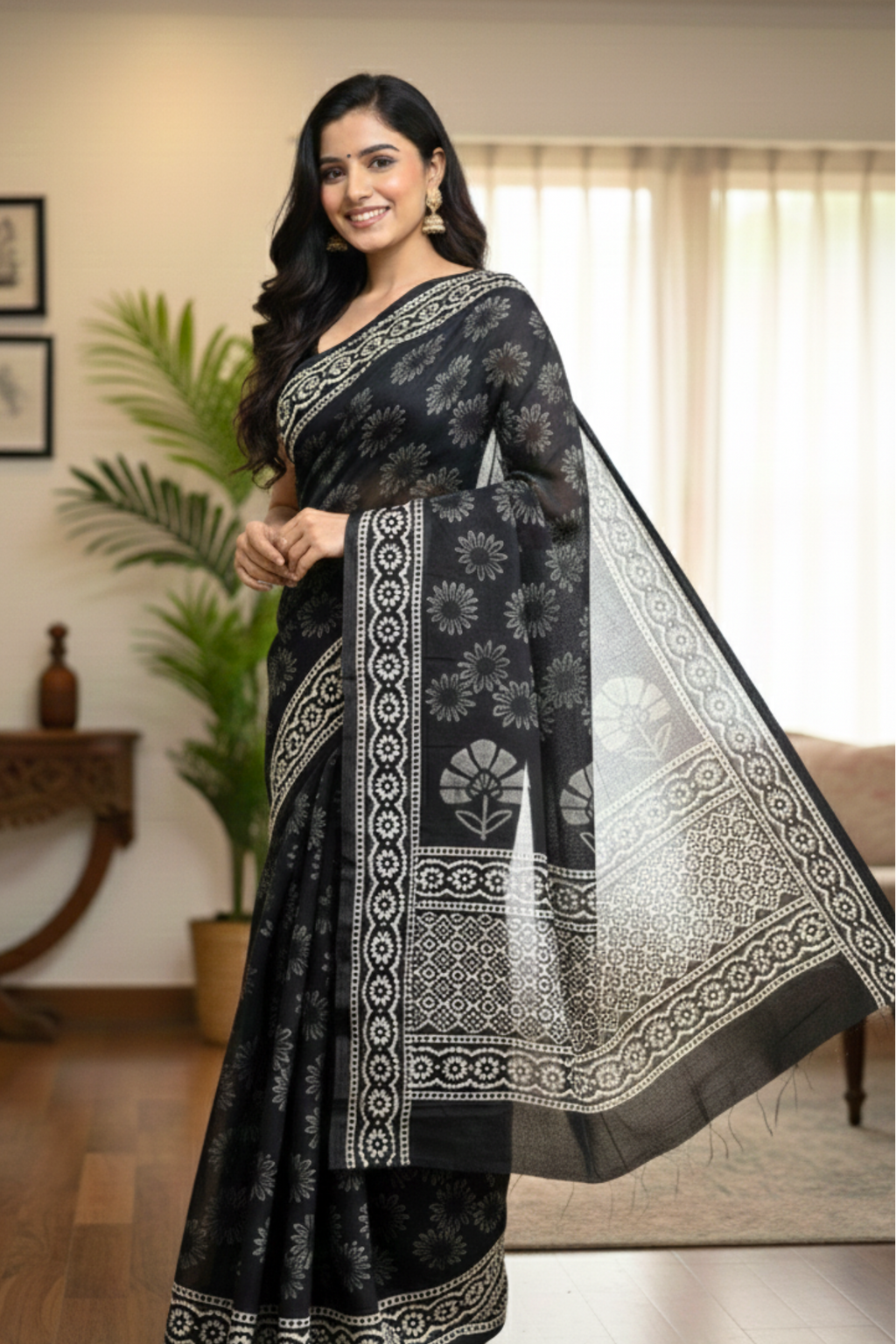 Noir Kalaakriti Handblock Saree