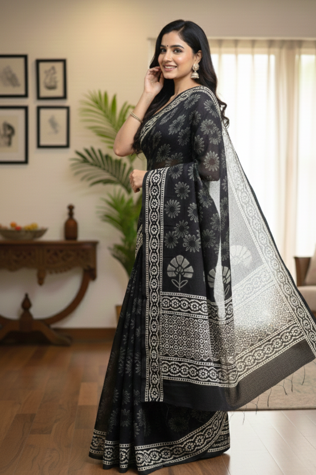 Noir Kalaakriti Handblock Saree