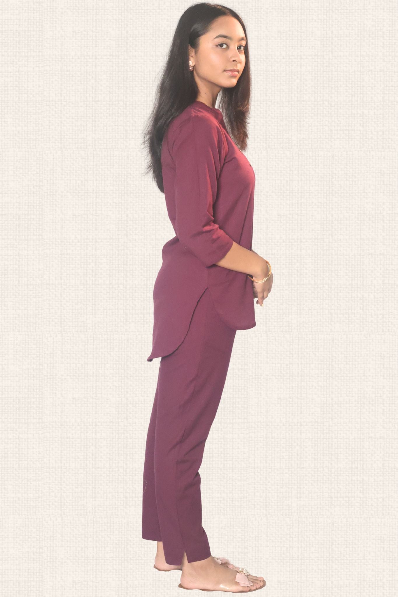 Gulmohar Wine Co-ord Set Pant