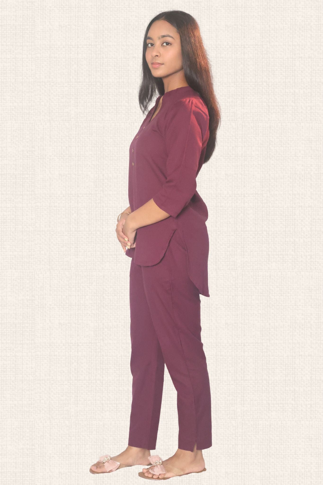 Gulmohar Wine Co-ord Set Pant