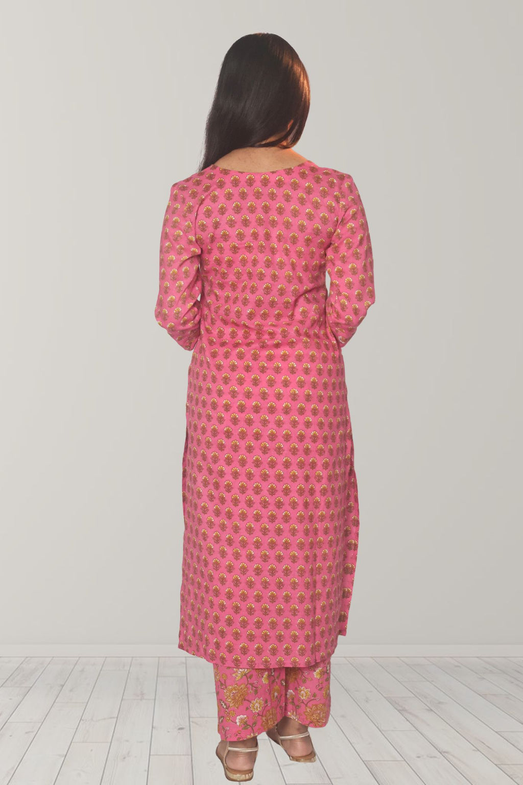 Roohaani Gulabi Floral Straight Cotton Kurta for Women